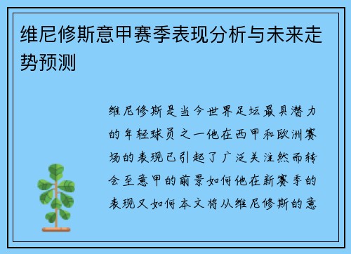 维尼修斯意甲赛季表现分析与未来走势预测